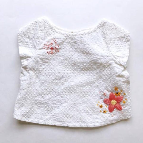 Coral Floral Embroidered Top - 12mo