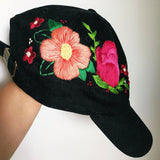 Floral Embroidered Black Cap