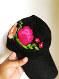 Floral Embroidered Black Cap