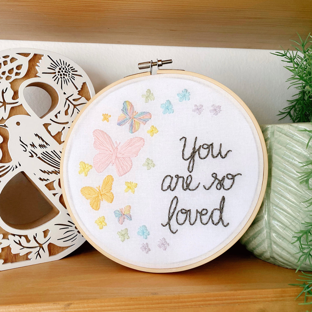 You Are So Loved Rainbow Butterfly Embroidery Hoop – KimArt Designs